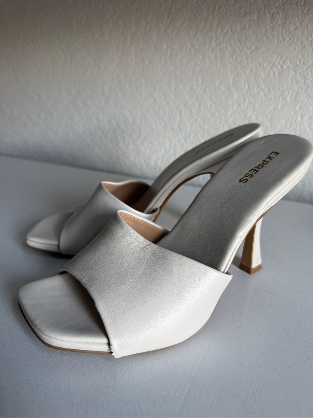 Express White Slide Heeled Sandals